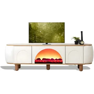 Xlmoebel Lowboard XLMOEBEL Kamin mit Bluetooth-Sound und Farbwechsel, weiß-holz (TV-Lowboard, 1 St., 200 x 60 x 40 cm), Made in Europa weiß