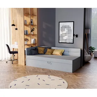 thematys Jugendbett Polsterbett Stauraumbett Springbett 90x200cm, 120x200cm Tagesbett (MADE IN EU - mit hochwertigem Velours Bezug Trinity, Boxspring, Bett, mit gepolsterten Kopf und Seitenteile, mit Bettkasten zum aufklappen), hydraulische Klappfunktion, in Rosa, Creme, Grafit oder Grau grau