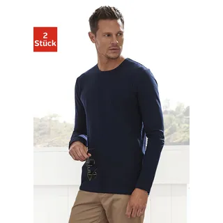 Langarmshirt H.I.S Gr. XL, blau (marine, grau, meliert) Herren Shirts Sport Doppelpack Unterziehshirt aus Baumwoll-Mix