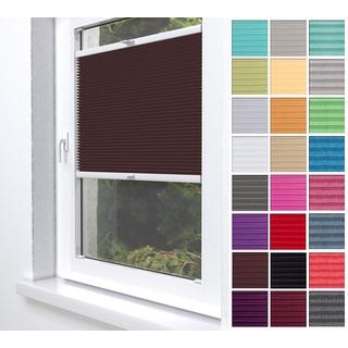 Home-Vision® Premium Plissee Faltrollo ohne Bohren zum Kleben Innenrahmen Blickdicht Sonnenschutz Jalousie für Fenster & Tür (Braun, B65 x H150cm)