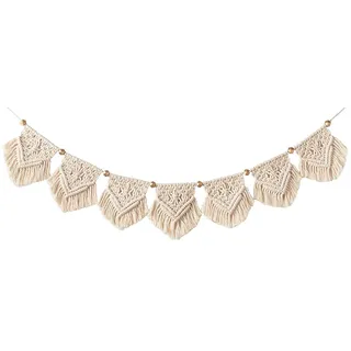 Mkouo Boho Deko Makramee Wandbehang Chic Tapisserie Gewebte Wanddeko Dekoration, 19cm (W) x 100cm (L), Baumwolle und Holz, Dreieckig, Beige