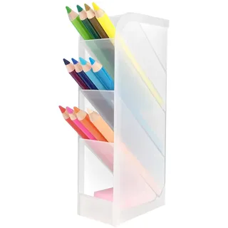 D.RECT Schreibtisch-Organizer, Stift-Regal für Büro, Schule, Heimbedarf, durchscheinend, Weiß, 4 Fächer, 4-teilig Pen Holder