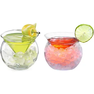 UIYIHIF Stiellose Martini-Gläser 2er Set, Cocktailglas-Set mit Cavier Server Schüssel Eistrinkglas für Likör, Cocktailkühler, Eiscreme, Restaurant Servieren