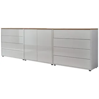 BMG Möbel Kommode Mailand Set 4 Artisan (in Weiß-oberboden Artisan Eiche/hochglanz Weiß), Schubladenkommode Anrichte Sideboard