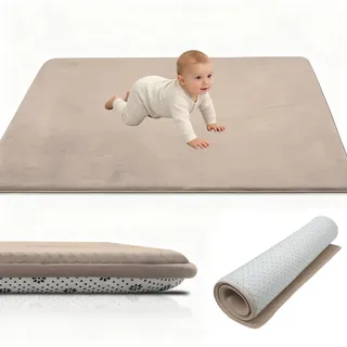 Stqyeiw Krabbelmatte Baby 160 x 160 cm Extra dick und Spielmatte, Kinderteppich Verdickung Kinder Krabbeldecke Tatami Teppiche Spielteppich Rutschfester, Teppich für Kinderzimmer Hellbraun