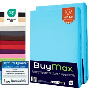 Buymax Spannbettlaken 70x140cm Doppelpack 100% Baumwolle Kinderbett Spannbetttuch Baby Bettlaken Jersey, Matratzenhöhe bis 15 cm, Farbe Türkis