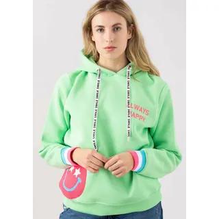 Hoodie ZWILLINGSHERZ "Always Happy" Gr. L/XL, grün (hellgrün) Damen Sweatshirts -jacken Hoodiebänder mit Aufdruck