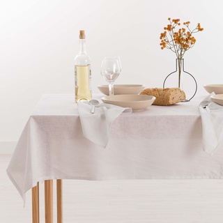 Belum | Tischdecke, fleckenabweisend, 100% Leinen, rechteckig, Harz, wasserabweisend, in verschiedenen Größen, Leinen-Tischdecken für drinnen und draußen (weiß, 100 x 150)