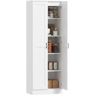 HOMCOM Küchenschrank 175 cm Vorratsschrank mit Soft-Close-Türen Weiß | Verstellbare Einlegeböden, Aufbewahrungsschrank, für Wohnzimmer