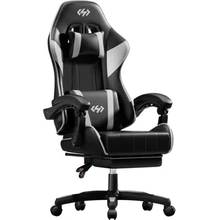 HLONONE Gaming Stuhl, Ergonomischer Gaming Sessel mit Fußstütze & Linkage-Armlehnen, Verstellbarer Gaming Chair mit Kopfstütze & Lendenkissen, Racing Gamer Stuhl Gepolstert PC Stuhl, Schwarz-Weiß