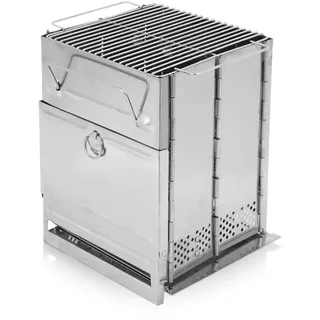 Holzkohlegrill Edelstahl, Camping Grill Klappbar Klein, Faltbarer-Grill, 14×14×20.5cm Tragbarer Outdoor CampingGrill, für Garten, Reisen, Party, Picknick, Outdoor