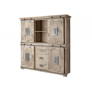 MASSIVMOEBEL24.DE Highboard 150 x 45 x 160 cm Beige/Weiß