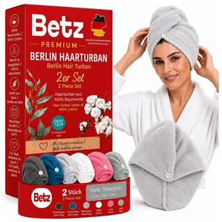 Betz Turban-Handtuch mit Knopf BERLIN Kopfhandtuch Haarturban, (2-St), mit Knopfverschluss grau|silberfarben
