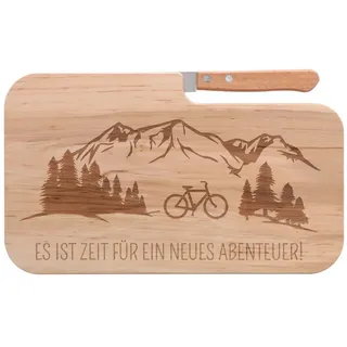 Spruchreif® Schneidebrett Brotzeitbrett mit Messer, Gravur Holzbrett, Geschenk für Radfahrer