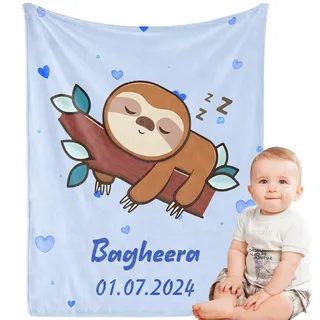 iDIY Babydecke Personalisiert mit Namen & Geburtsdatum - Kuscheldecke Kinder, Neugeborenen-Geschenk für Jungen/Mädchen,10 Tier-Muster Wählbar