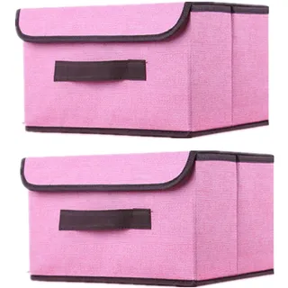 NCRGB 2 Stück Stoff Faltbare Aufbewahrungsboxen mit Deckel 26×19×16cm,Stoffaufbewahrungsbehälter mit Deckel,Kleiderschrank Organizer für Kleideraufbewahrung,Raumorganisation-Rosa