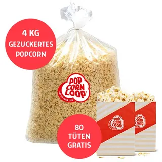 Popcorn Süß 4 kg + 80 Popcorntüten Gratis frisch und verzehrbereit für Events