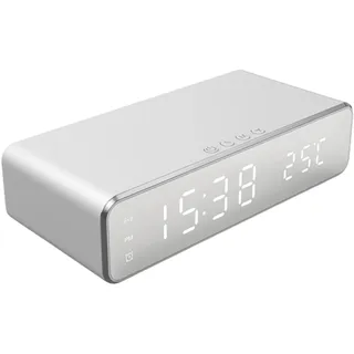Generico Smart Alarm Clock, Wireless Charging Bedside Station, 5.5 Zoll Phone Stand with Temperature Display, LED Acrylic Display, Charging Dock with Modern Style, Desk Organizer for Bedroom Office