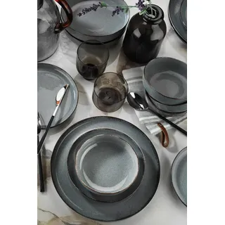 Hermia Concept Geschirr-Set Kütahya Porselen (16-tlg), 4 Personen, Porzellan, 4 Unterteller, 4 Speiseteller, 4 Dessertteller,4 Schalen blau