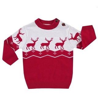 JACKY Strickpullover Baby Winter Pullover Christmas, Weihnachten weiß-rot Baumwolle, Hirsch Motiv, Weihnachtspullover rot|weiß 62Babymajawelt