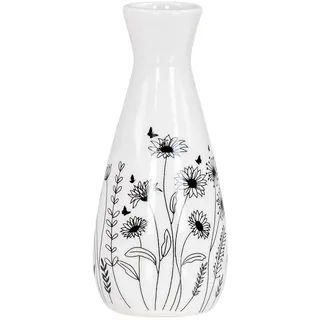 levandeo Blumenvase H16cm Schwarz Weiß Dekovase Frühling Blumenwiese Ostern Deko Vase Tischdeko Osterdeko Dolomit