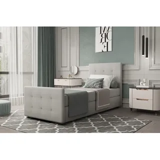 Boxspringbett Gästebett MARKOS 100x220cm Bettkasten Seite Rechts Stoff Hellgrau - Grau