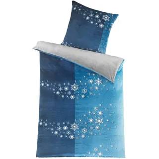 Bettwäsche Winter Flausch Cashmere Touch Uni Wende warm 2 teilig 135x200 mit RV Farbe Sternschweif Blau - Himmelblau