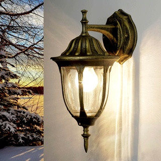 Licht-Erlebnisse Außenwandlampe Vintage MILANO in antik-gold Aluminium Glas IP43 H:38cm Laterne Wandleuchte Garten Außen