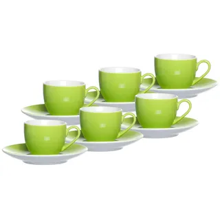 Ritzenhoff & Breker Doppio Espressotassen mit Untertassen, 6er Set, 80 ml, Grün, Porzellan, Buntes Mix-und-Match-Geschirr