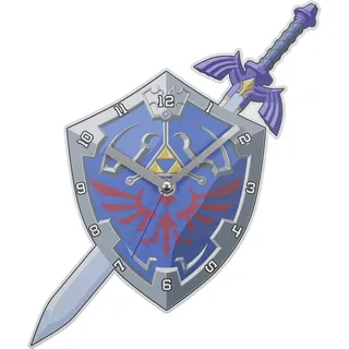Zelda GLZ3037 Wanduhr, Schild und Schwert, Blau / silberfarben