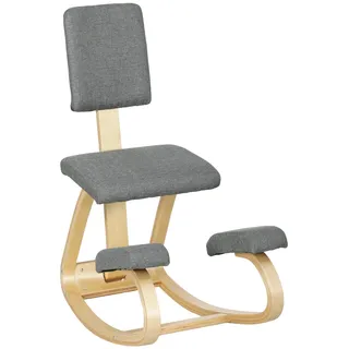 HOMCOM Ergonomischer Kniestuhl mit Rückenlehne, gepolsterten Kissen und Holzrahmen – Für eine verbesserte Körperhaltung im Büro – Grau