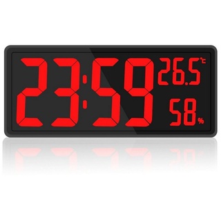 GelldG Wecker Wanduhr Digitale Groß, Wanduhr mit Uhrzeit/Datum/Temperatur rot