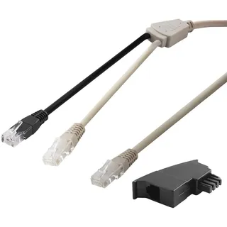 BestPlug DSL LAN Netzwerk Kabel Adapter Verteiler Splitter Weiche Kabel mit TAE-F Adapter, 1 RJ45-Stecker auf 2 RJ45 Stecker, 3 Meter, Grau