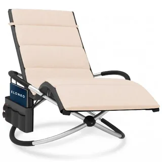 ELONEO Gartenliege Schaukelliege Outdoor mit Tasche, Strandliege klappbar bis 180 kg, Schaukelsessel, Liegestuhl wetterfest, Sonnenliege für Garten & Balkon grau