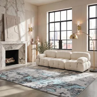 SAFAVIEH Abstrakt Teppich für Wohnzimmer, Esszimmer, Schlafzimmer - Adirondack Collection, Kurzer Flor, Türkis und Grau, 183 X 274 cm