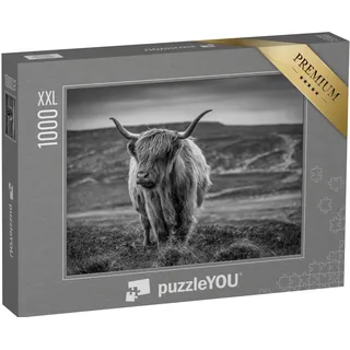 Puzzle 1000 Teile XXL „Hochlandrind in Schottland, schwarz-weiß“ – aus der Puzzle-Kollektion Tiere