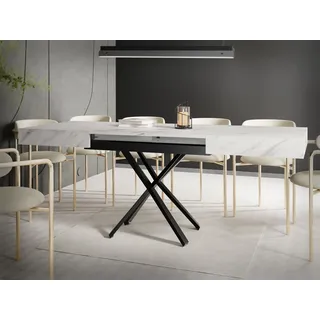 WFL GROUP Couchtisch Cavetta X höhenverstellbar ausziehbar mit schwarzen Metallbeinen (MADE IN EU, erhältlich in einer Größe – 120x80x27-76 cm, ausziehbar auf 200 cm), industrial Tisch in Holzoptik für Küche, Esszimmer oder Wohnzimmer weiß