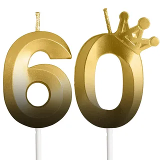 Geburtstagskerzen Zahlen mit Krone 60, 3D Schwarzes Gold Geburtstagskerzen, Geburtstag Kerzen,Kerzen Geburtstag für Mädchen Junge Dekoration Hochzeit Geburtstag Jubiläum Feier Lieferungen