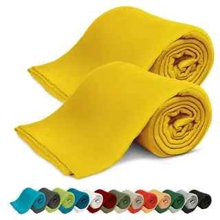 KiGATEX Polar-Fleecedecken 2er Set Gelb 130x160 cm Oeko-TEX® ca. 420g | Kuscheldecke für Sofa und Couch, weiche Wohndecke für Wohnzimmer, pflegeleicht und ideal für jede Jahreszeit