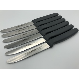 Giesser Messer 6er Set Brötchenmesser Tomatenmesser Küchenmesser 3mm Wellenschliff Klinge 11cm - Grau