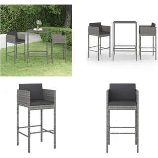 vidaXL 3 tlg. Gartenbar Set mit Kissen Poly Rattan Grau - Garten-Bar-Set - Garten-Bar-Set - Garten-Essgruppe - Garten-Essgruppen - Grau
