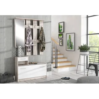 freiraum Garderoben-Set Foxi, (2-teilig) in Weiss/Sandeiche Dekor - 97,5x180x25cm (BxHxT) braun