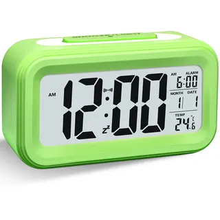 Larkumio Wecker Digital Ohne Ticken, Digitaler Wecker Batteriebetrieben Alarm Clock LED mit Licht Temperaturanzeige Snooze Kinderwecker Laut für Tiefschläfer Kinder Erwachsene, Grün