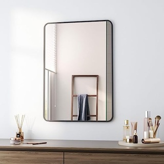 Goezes Rechteckiger Spiegel mit Schwarz Metallrahmen B.50 x H.70 cm, dekorativer HD 50x70cm Wandspiegel mit Rahmen Schminkspiegel für Badezimmer, Wohnzimmer, Schlafzimmer, Wanddekoration