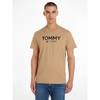 Tommy Jeans T-Shirt TJM SLIM ESSENTIAL TOMMY TEE mit großem Tommy Druck auf der Brust braun