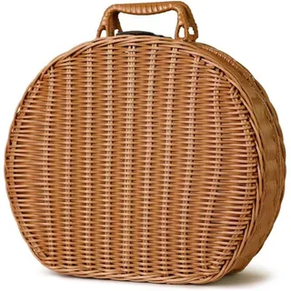 Kunst-Rattan Korb Tasche, Vintage Handkoffer mit Tragegriff Plastik Picknickkorb mit Schloss Gewebter Aufbewahrungskorb Geschenkboxen Körbe Für Kleidung, Decken, Handtücher, Spielzeug.