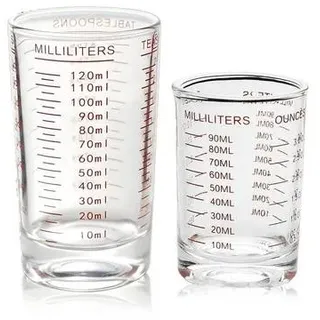 2 Stück Cl Messbecher, Cocktail Messbecher 90ml, 120ml, Cocktail Shot Glas, Espresso Schnapsgläser, für Tequila, Wodka, Kaffee, Milch (Rot)