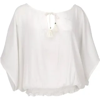 Guru-Shop Longbluse Luftige Boho Bluse, Maxibluse mit Fledermaus.. weiß