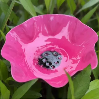 Vogeltränke Blume, Gartenstecker Vogeltränke Stehend, Metall Vogelbad Garten, Handgefertigt Insektentränke & Bienentränke Mit Stab Für Den Garten & Balkon-Für Wildvögel(Rosa)