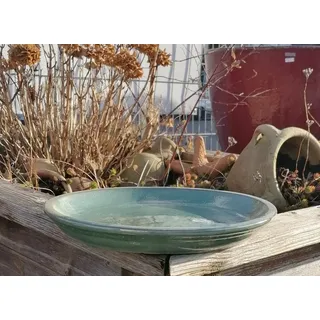 Neu !  Unterteller Untersetzer  Vogeltränke ø 30 cm grün winterfestes Steinzeug